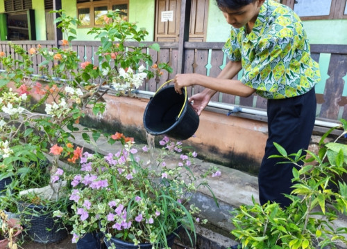 Kegiatan Menyiram Tanaman di MAN 1 Ketapang Menjadi Rutinitas Pagi Siswa